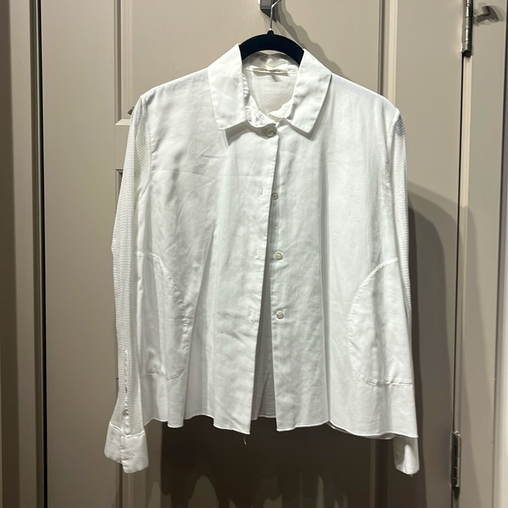 Hache white button down blouse with sheer long sleeves